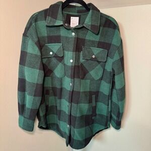 Fornia Green Black Buffalo Plaid Flannel Shacket Women Small Oversized Jacket‎